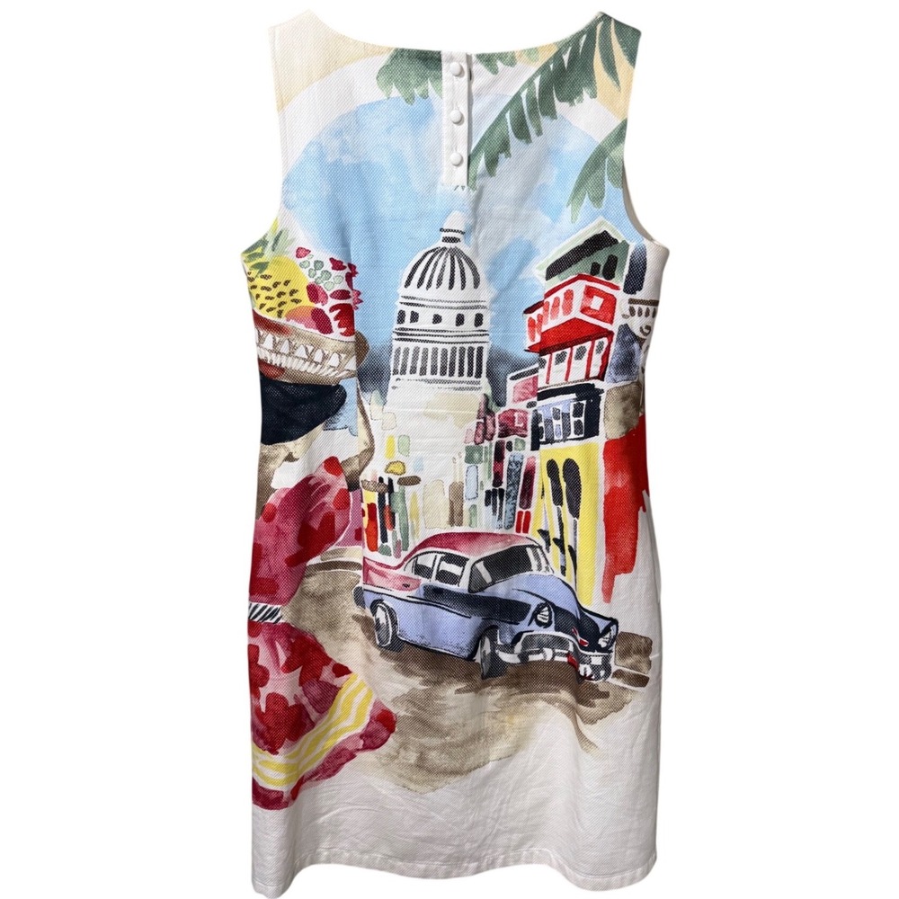 Havana Cuba Scenic Print Sleeveless Shift Dress Multi Color Classic Car Resort - Picture 6 of 10
